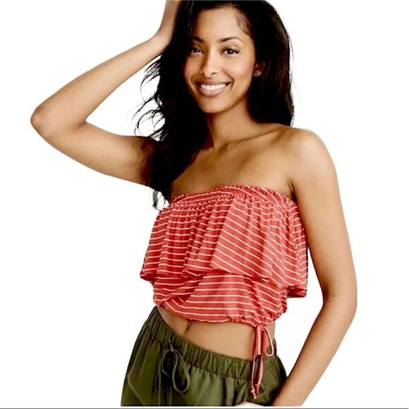Abercrombie & Fitch StripeD Strapless Crop Top - Women |NWOT - Picture 1 of 12